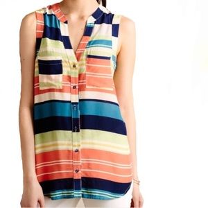 Anthropologie Colorful Bright Horizontal Striped Sunkseeker Button Up Tank Top